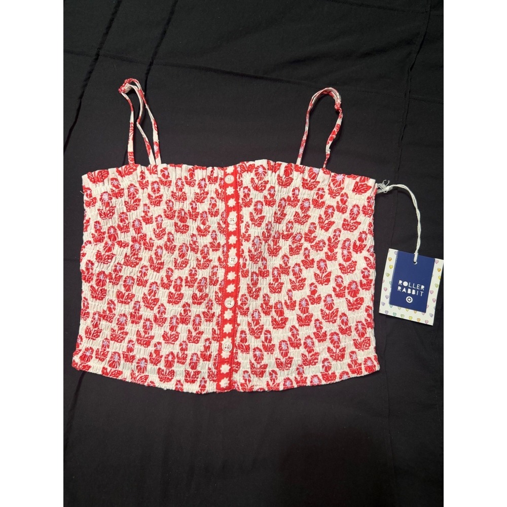 Roller Rabbit Target Red Lavender Floral Smocked Tank Top Small NWT